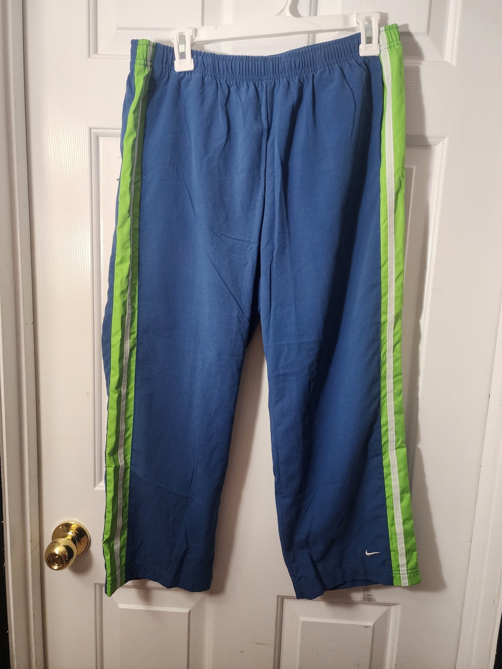 Vintage Nike Blue Capris pants with Lime Green Stripes Sz L